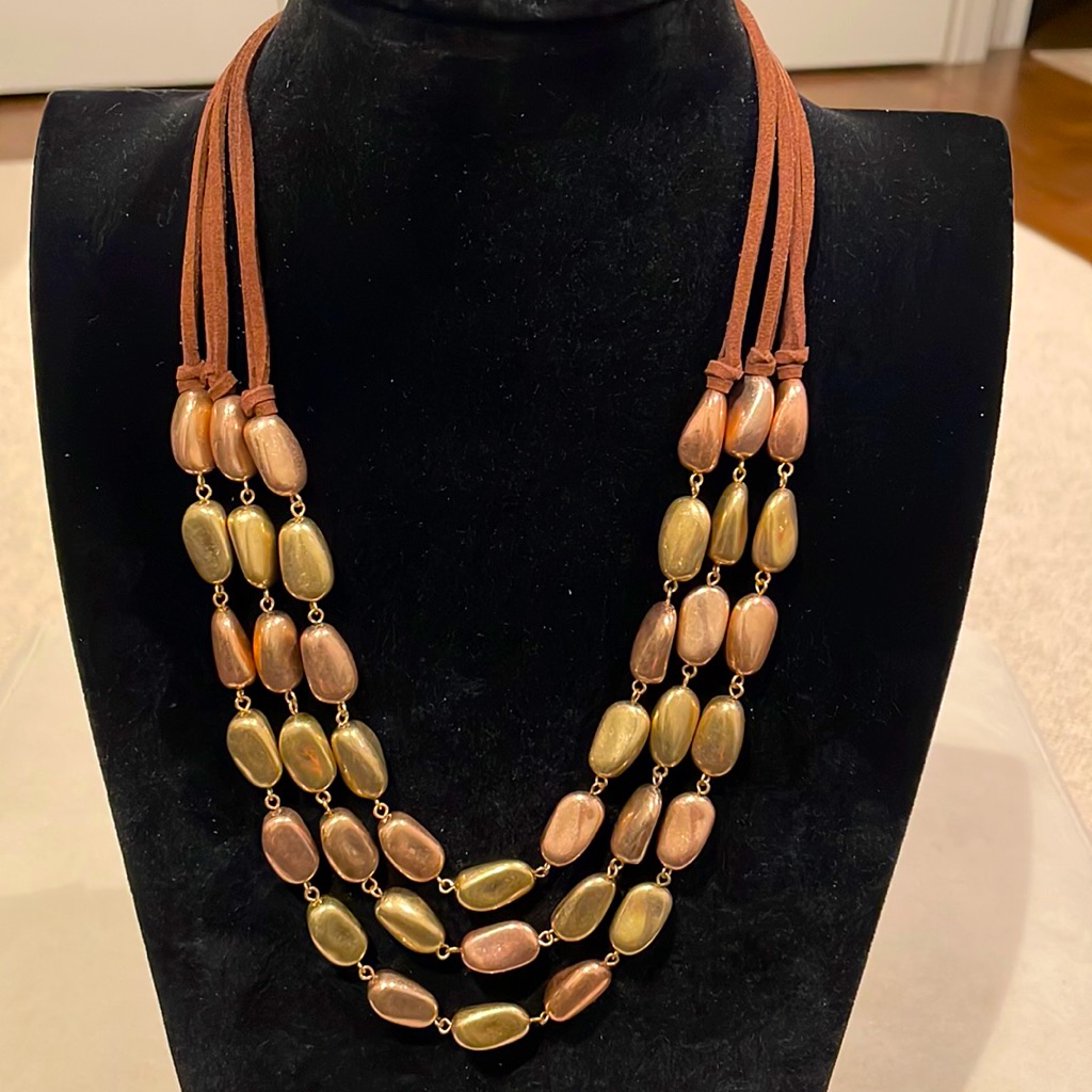 Dress Barn Three Tier Suede Cord Beaded Necklace Nwt